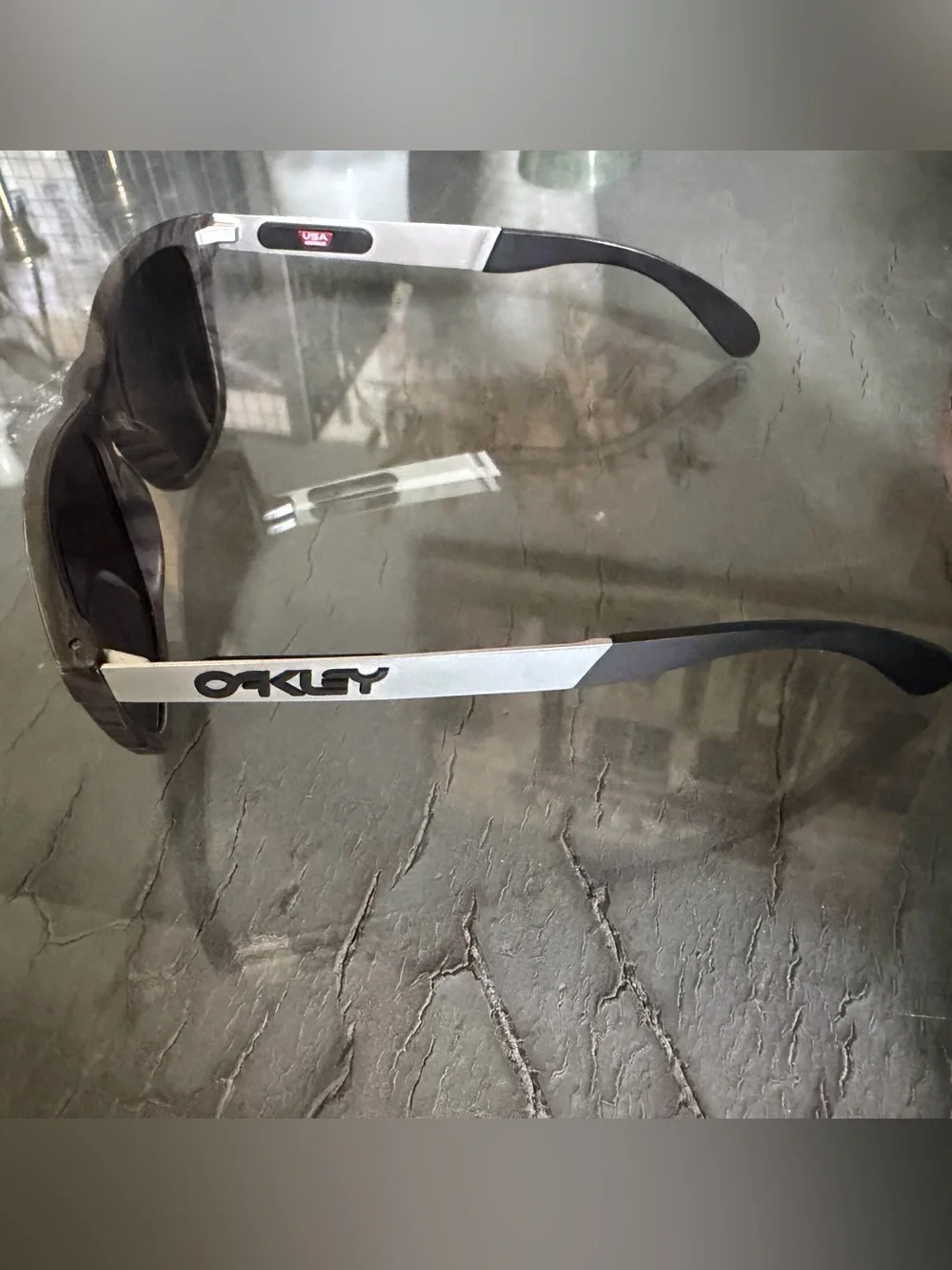 Oakley Frogskin Mix wood grain sunglasses; replaced polarized lenses w/ lenses